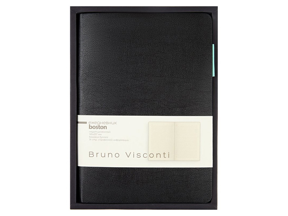 Ежедневник недатированный А5 Boston, черный (бирюзовый обрез)