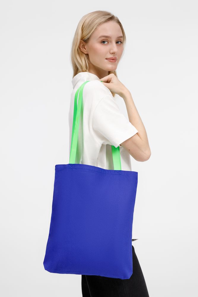 Шопер B4, синий с зелеными ручками
