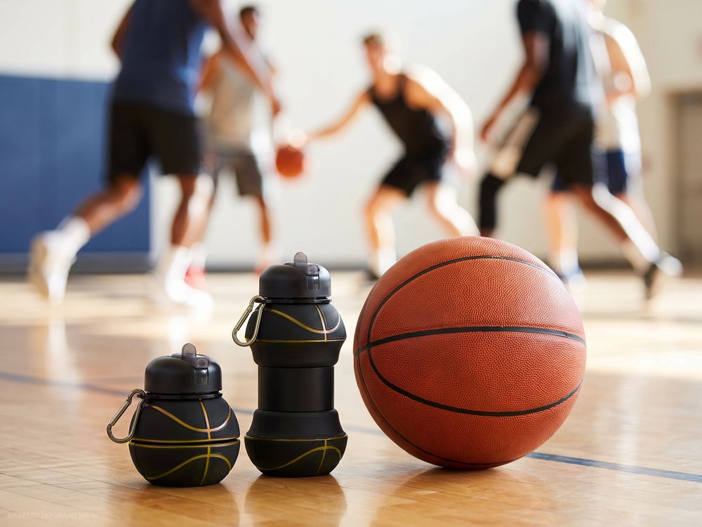 Складная бутылка для воды Basketball Flex, черная