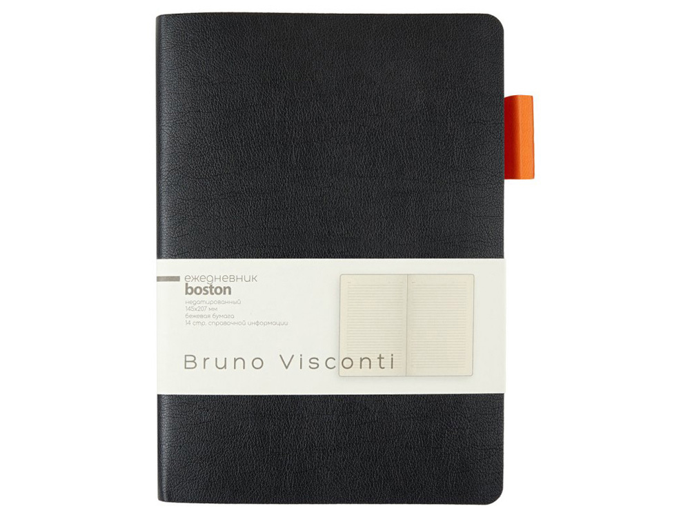 Ежедневник недатированный А5 Boston, черный (оранжевый обрез)