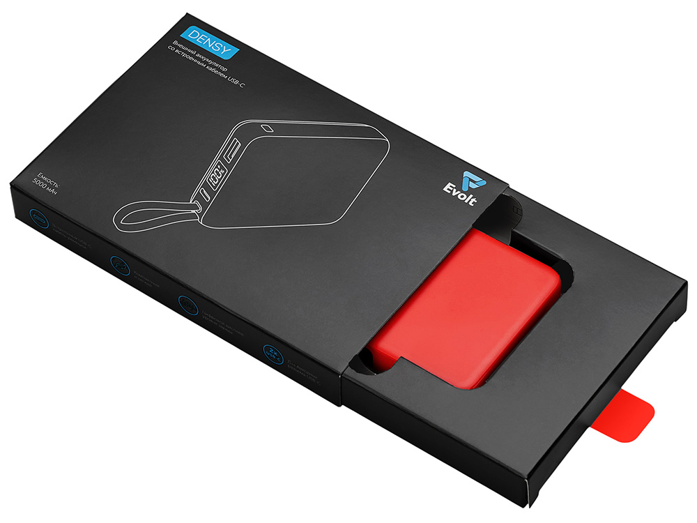 Внешний аккумулятор со встроенным кабелем USB-C «Дэнси», 5000 мАч