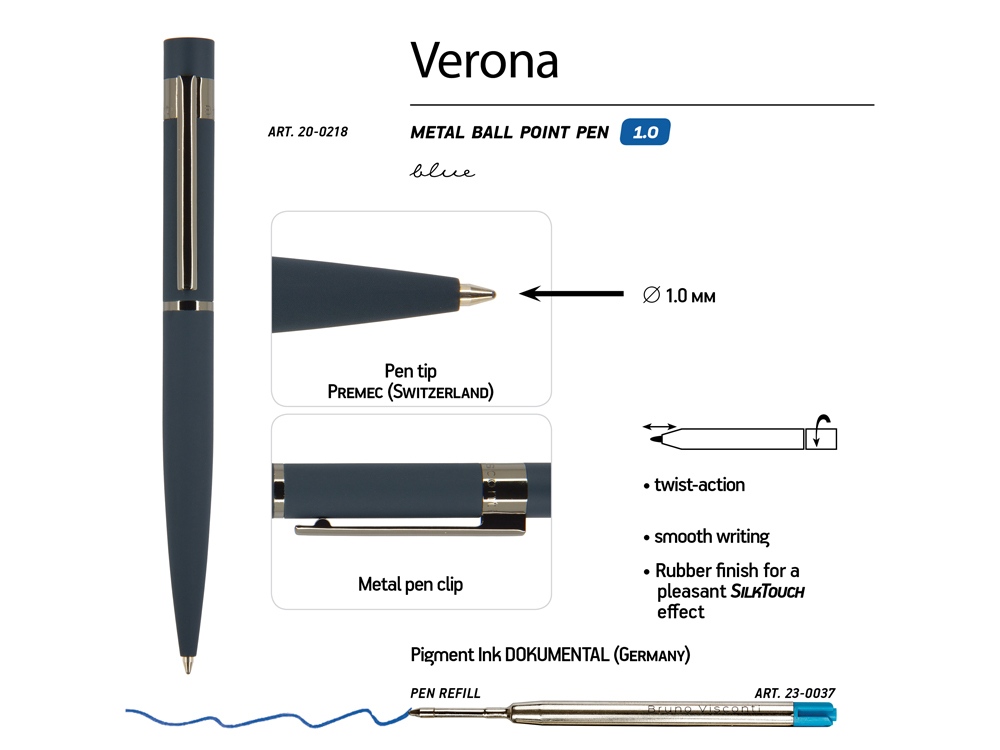 Ручка металлическая шариковая «Verona», софт-тач