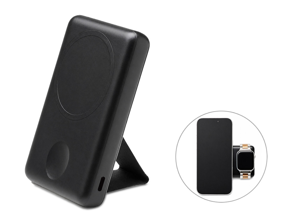 Магнитный беспроводной внешний аккумулятор 2-в-1 с подставкой Магфлекс, QC/PD, 10000 мАч