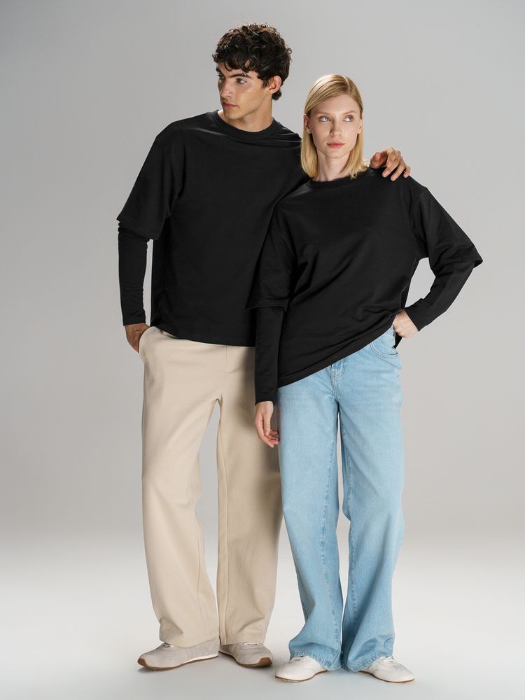 Футболка оверсайз с двойным рукавом Kosmos, черная