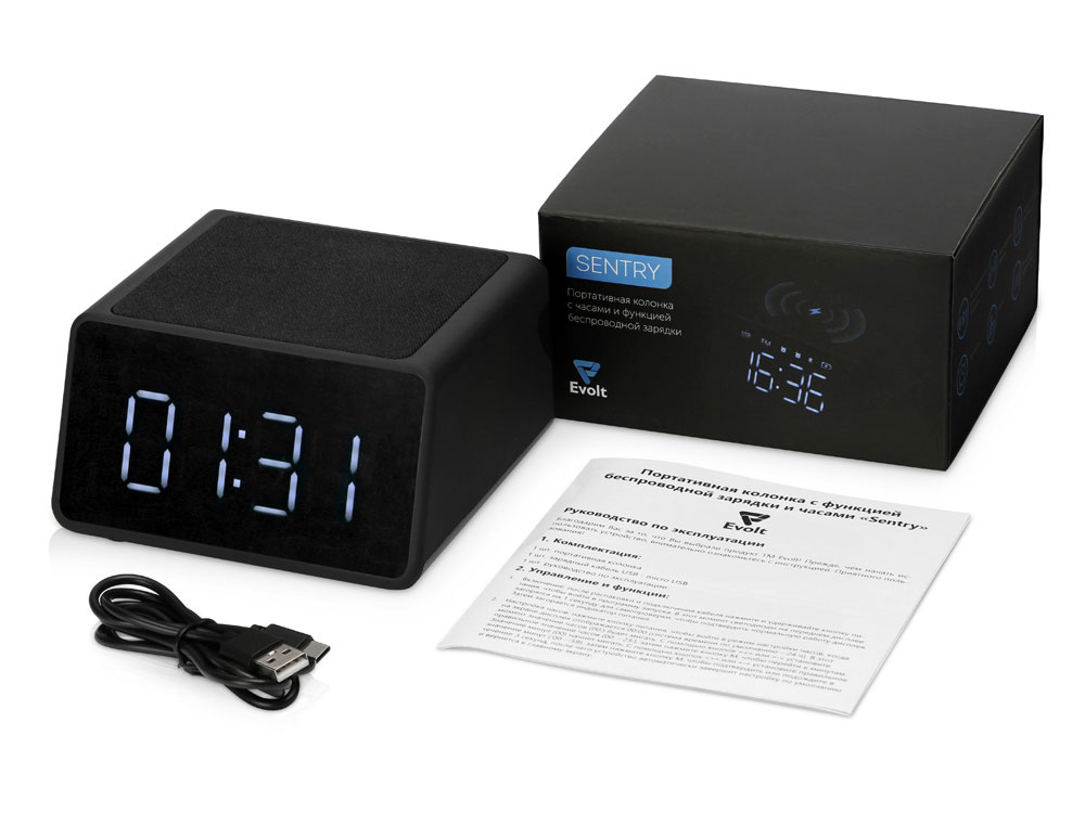 Беспроводная колонка с часами и функцией беспроводной зарядки Sentry