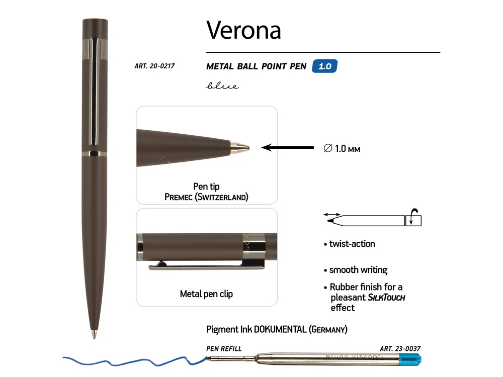 Ручка металлическая шариковая «Verona», софт-тач