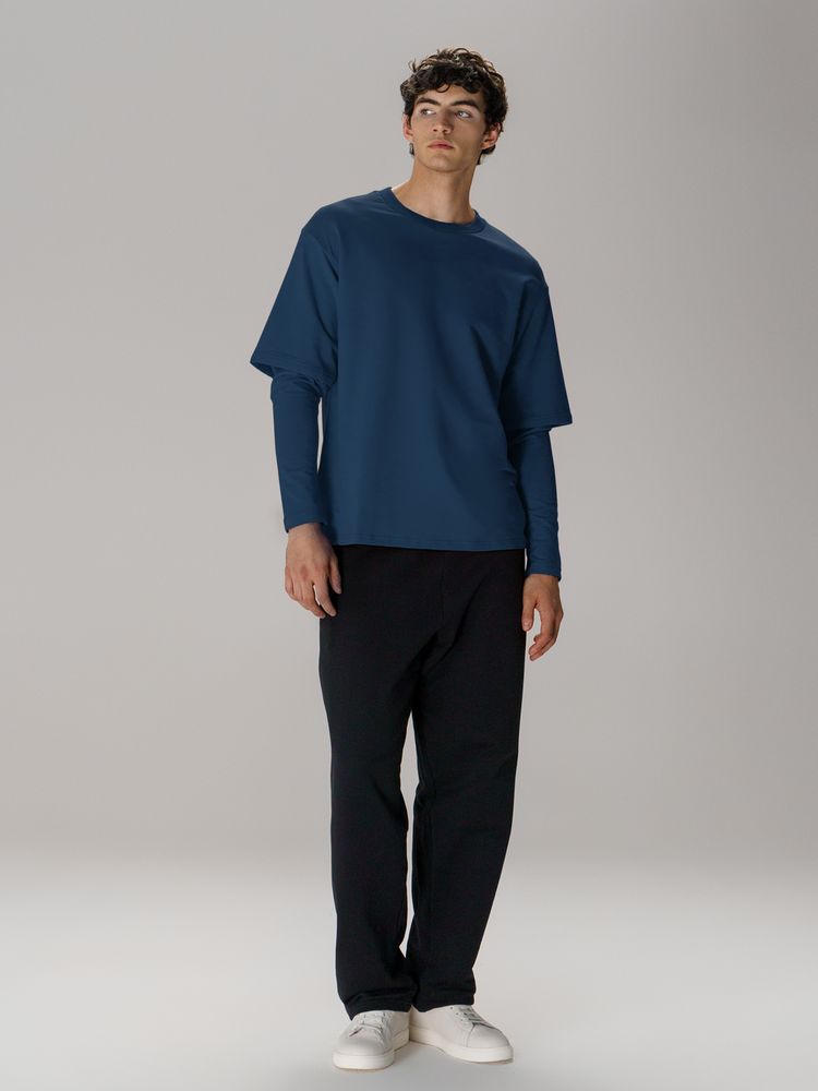 Футболка оверсайз с двойным рукавом Kosmos, темно-синяя