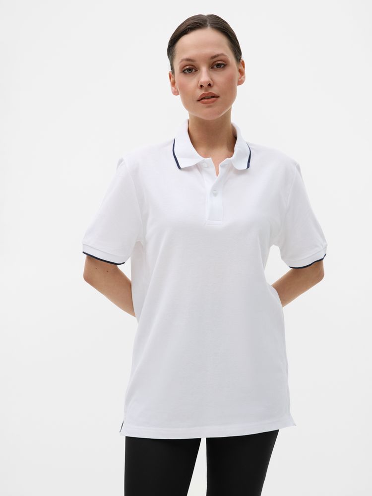 Рубашка поло унисекс Palermo, белая с темно-синим