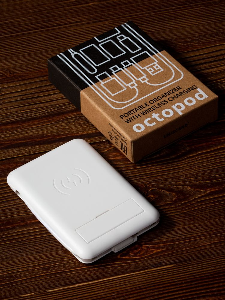 Органайзер с беспроводной зарядкой и набором адаптеров Octopod, белый