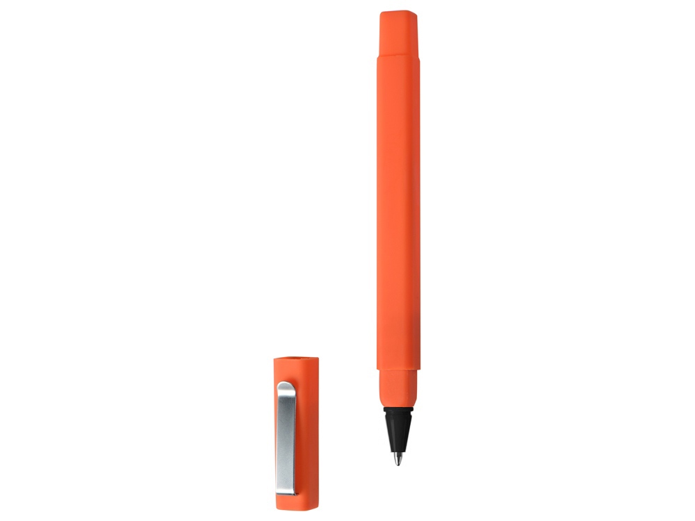 Ручка шариковая пластиковая Quadro Soft, квадратный корпус с покрытием софт-тач, оранжевый/черный