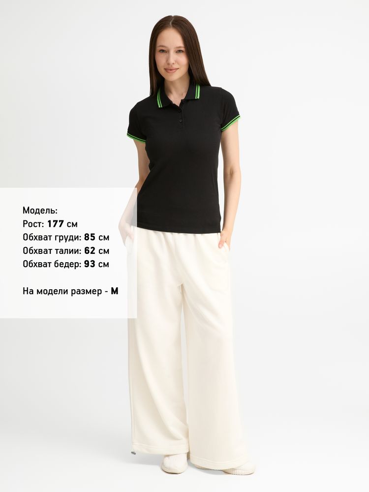 Рубашка поло женская Pasadena Women 200 с контрастной отделкой, черная с зеленым