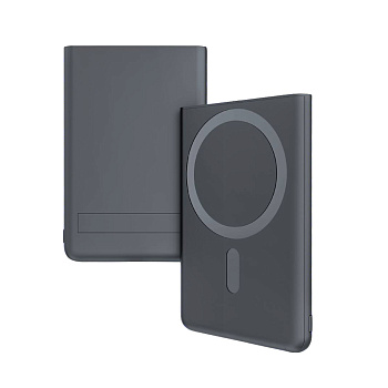 Магнитный внешний аккумулятор Slims с беспроводной зарядкой (15W), 5000 Mah, черный