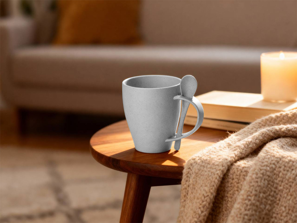 Пшеничная кружка Nina с ложкой, 300ml, серый Cool grey 7C