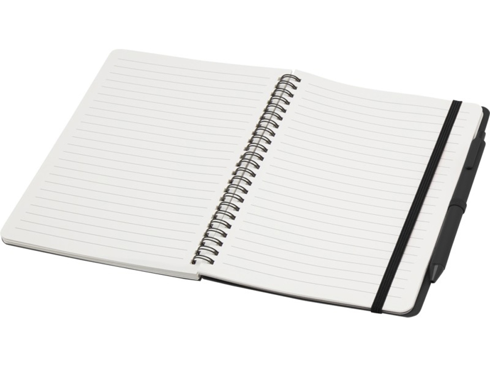 Блокнот Thalaasa формата А5 в твердой обложке из океанического пластика с шариковой ручкой - сплошной черный