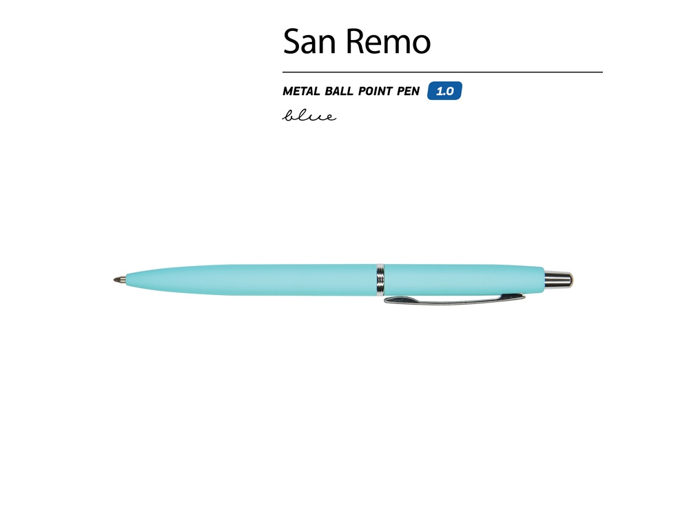 Ручка металлическая шариковая San Remo, софт-тач, 1.0 мм, голубой