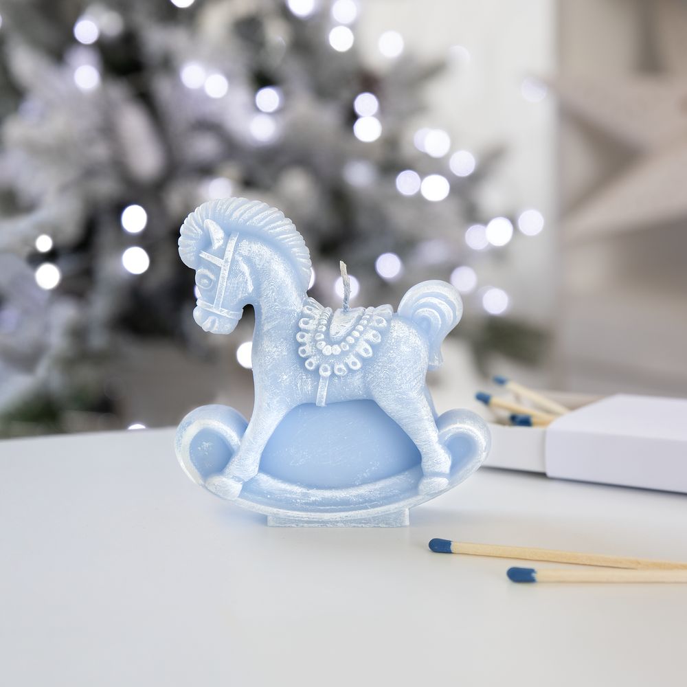 Свеча фигурная «Лошадка-качалка», голубая
