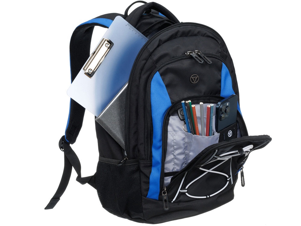 Рюкзак TORBER ROCKIT с отделением для ноутбука 15, черный/синий, полиэстер, 33х19х45 см, 28 л