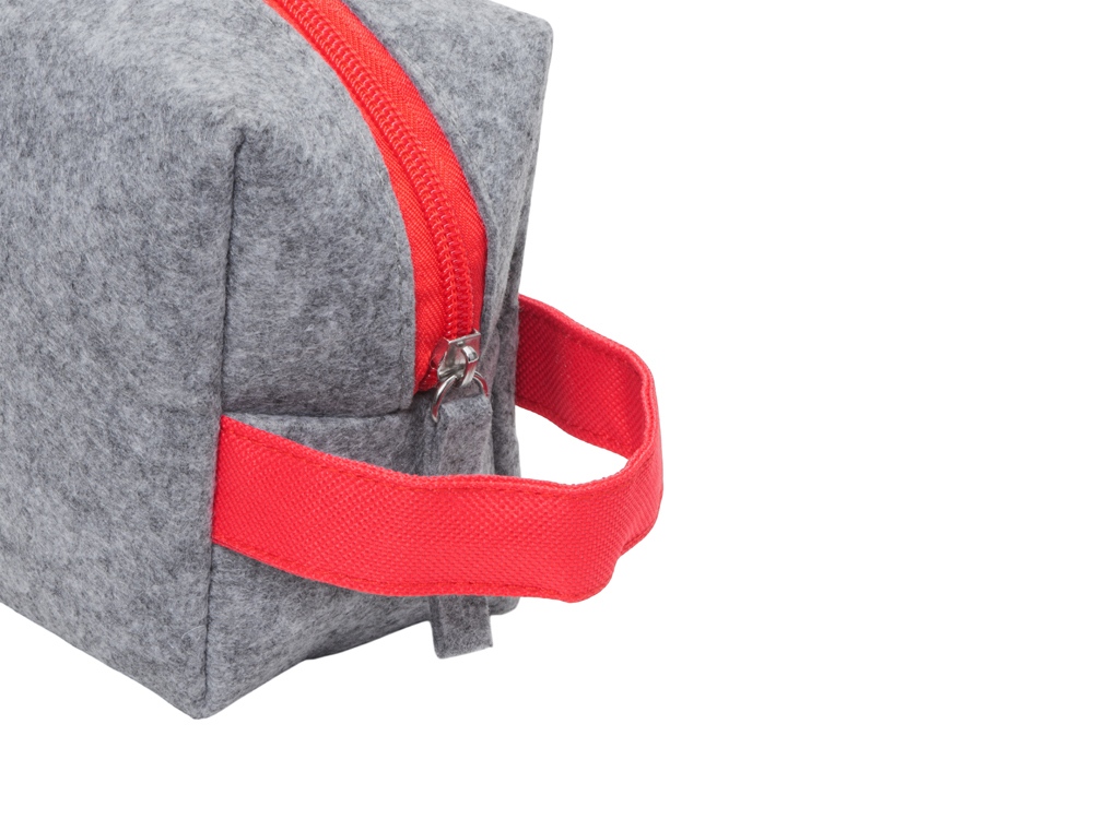 Косметичка из РПЕТ фетра с ручкой Felt, серый с красным