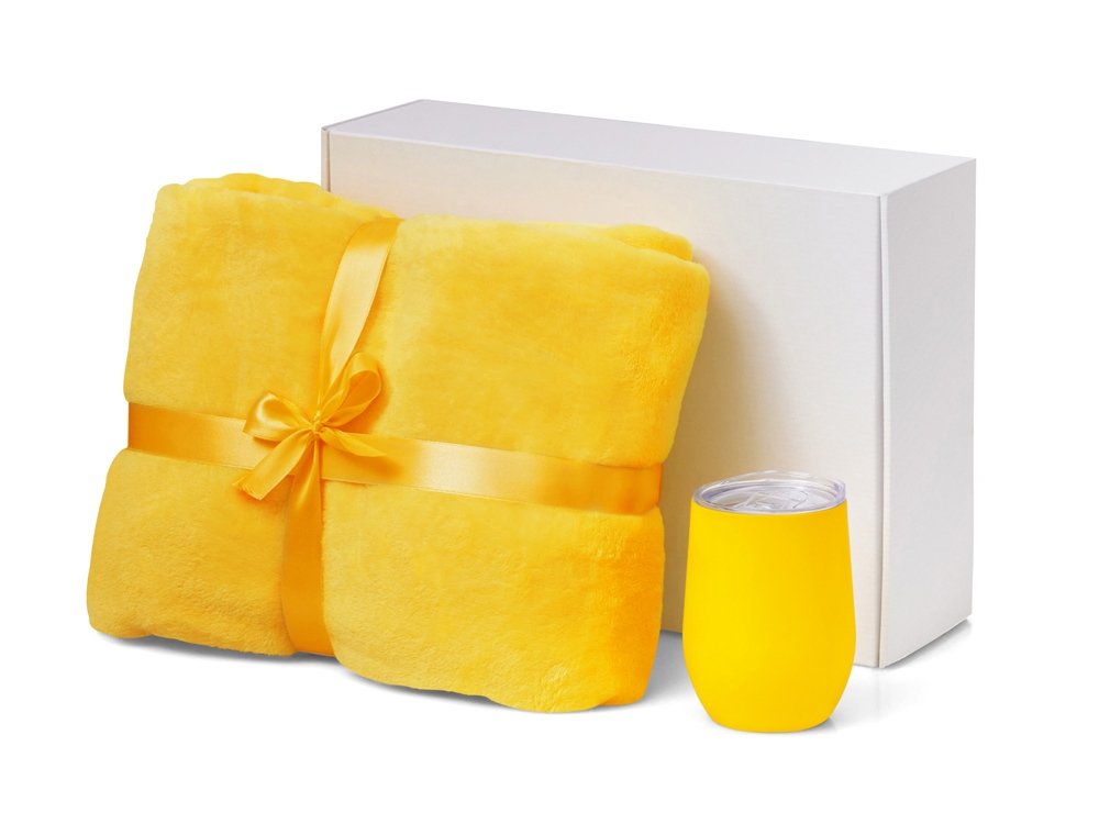 Подарочный набор Dreamy hygge 2.0 с пледом и термокружкой, желтый