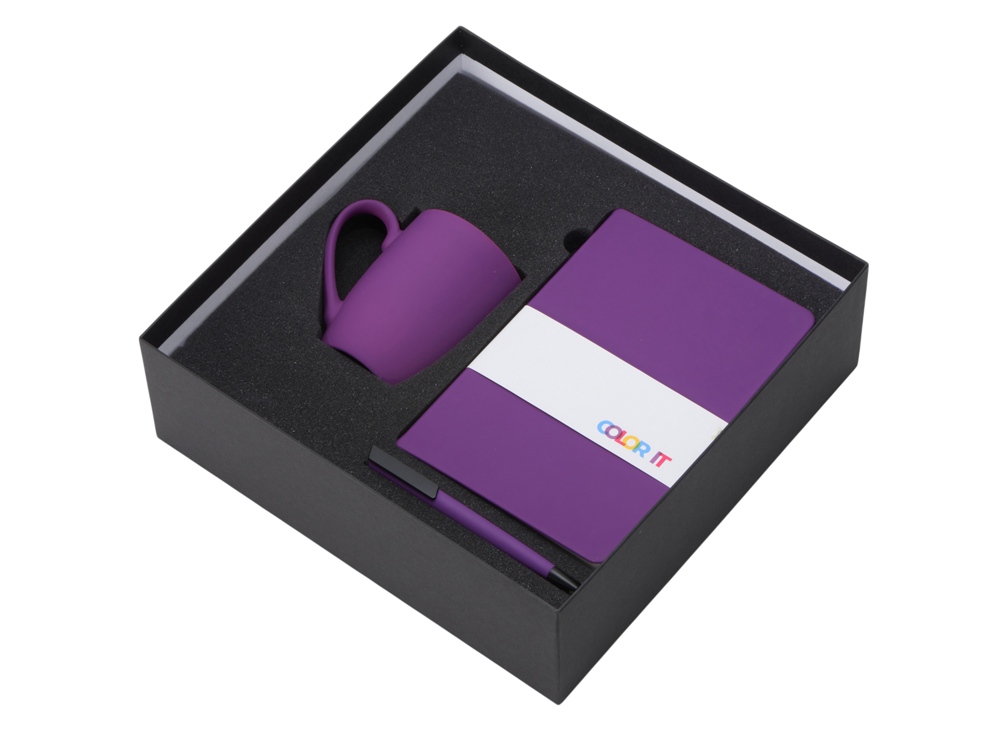 Подарочный набор с блокнотом С1, пластиковой ручкой и кружкой, фиолетовый