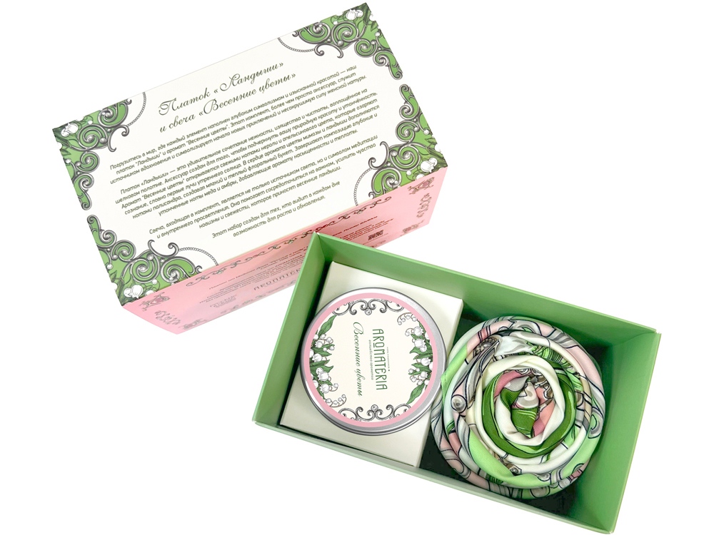 Набор: платок Ландыши и свеча Весенние цветы