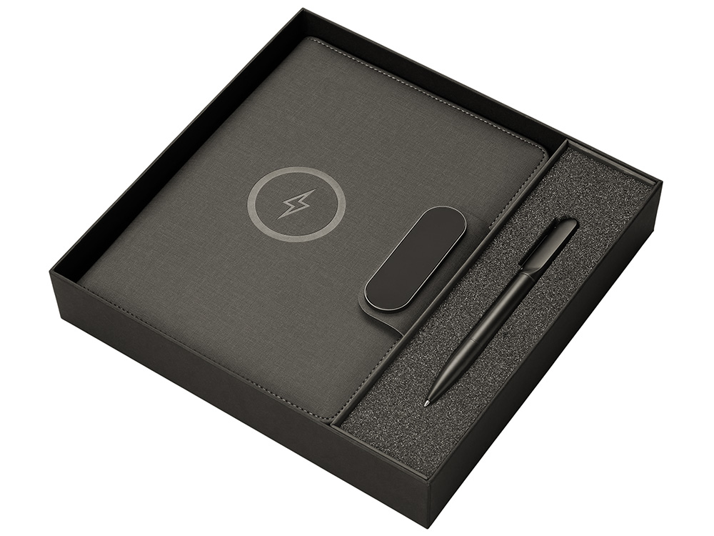 Подарочный набор Twilight: органайзер А5 с беспроводной зарядкой и металлическая шариковая ручка со светящимся логотипом