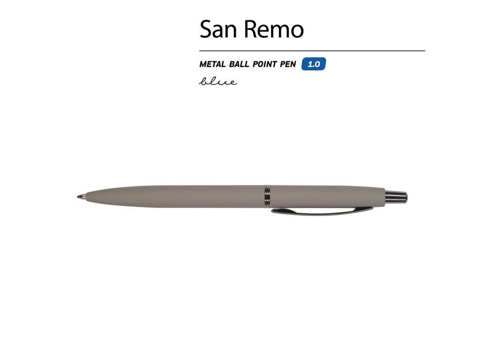 Ручка металлическая шариковая San Remo, софт-тач, 1.0 мм, серый