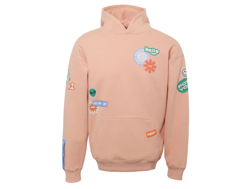 Толстовка с капюшоном оверсайз Berlin унисекс, лососевый, ДТФ, бренд тайп и лейбл