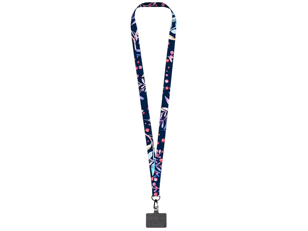 Ланъярд 2 см под сублимацию с трендовым карабином и большим держателем для телефона из ПЭ, черный