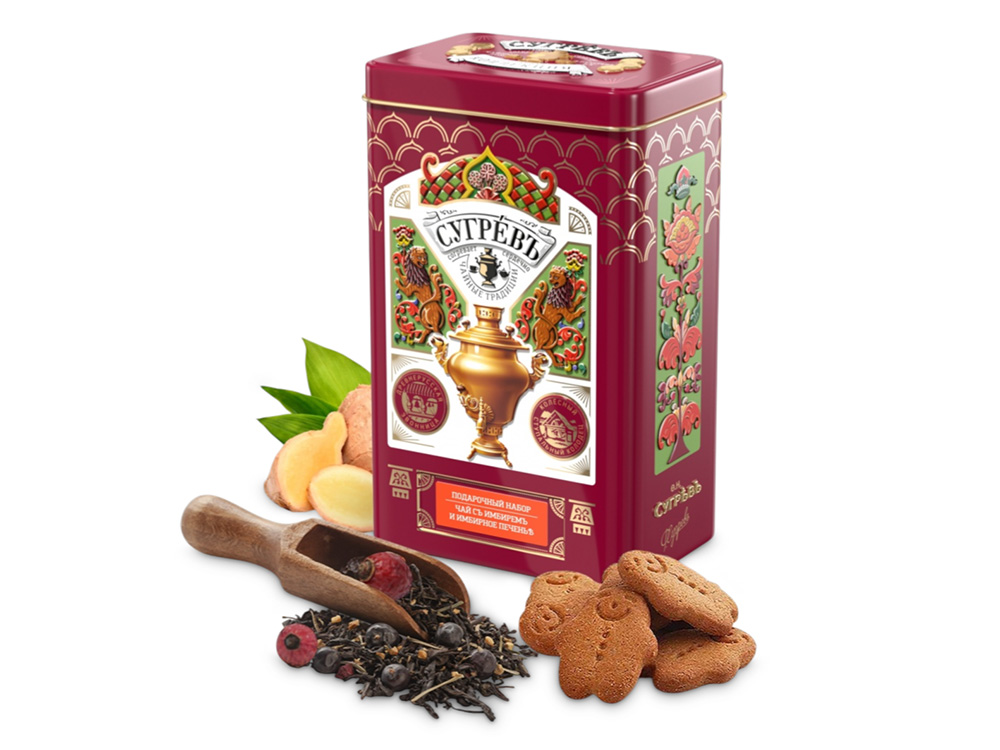 БОЛЬШАЯ БАНКА С РЕЛЬЕФОМ.(22 см !!) с зимним набором: Имбирное печенье и Имбирный чай. Вес нетто:500г