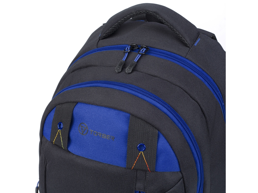 Рюкзак TORBER CLASS X, черный с синей вставкой, полиэстер 900D, 45 x 32 x 16 см