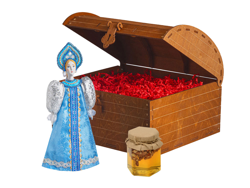 Подарочный набор: кукла фарфоровая, мёд с гецким орехом