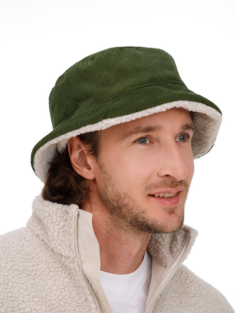 Панама Bucket двусторонняя утепленная, хаки с бежевым