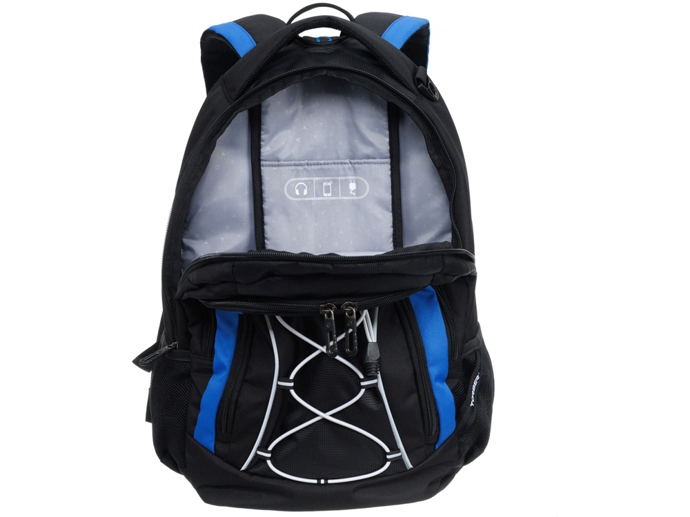 Рюкзак TORBER ROCKIT с отделением для ноутбука 15, черный/синий, полиэстер, 33х19х45 см, 28 л