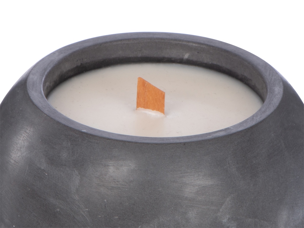 Круглая свечка в бетоне, фитиль дерево, oud wood
