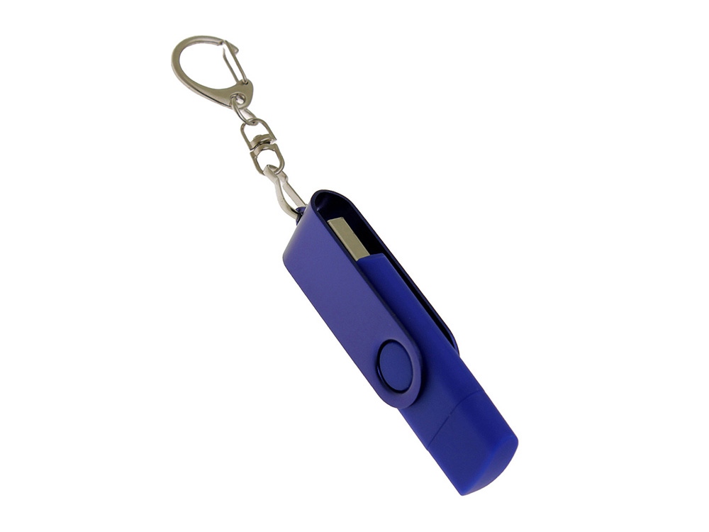 USB-флешка на 256 Гб 2 в 1 поворотный механизм, c дополнительным разъемом Type-C с одноцветным металлическим клипом, синий