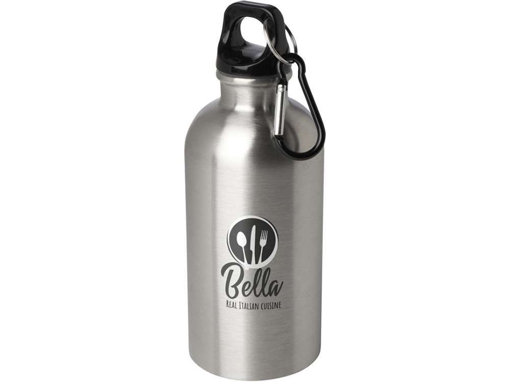 Одностенная бутылка для воды с карабином Oregon, изготовленная из нержавеющей стали, сертифицированной по стандарту RCS, объемом 400 мл - Серебряный