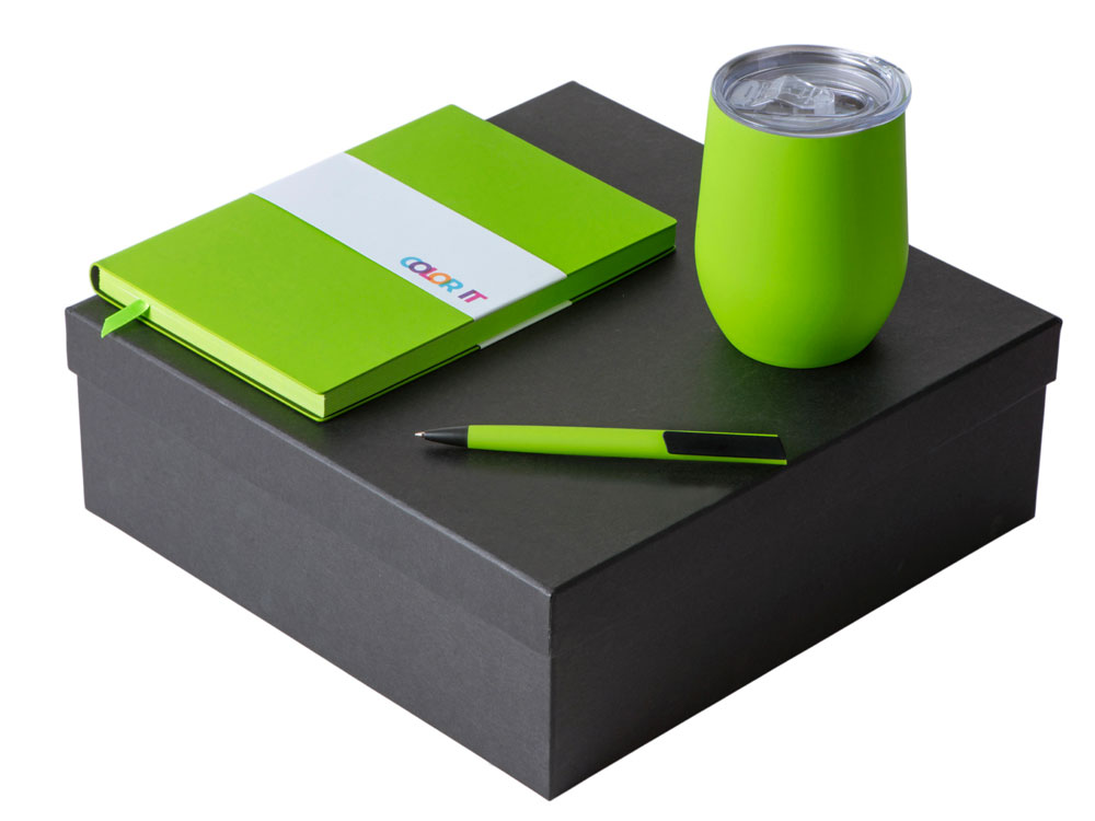 Подарочный набор c блокнотом C1, ручкой и термокружкой, зеленое яблоко