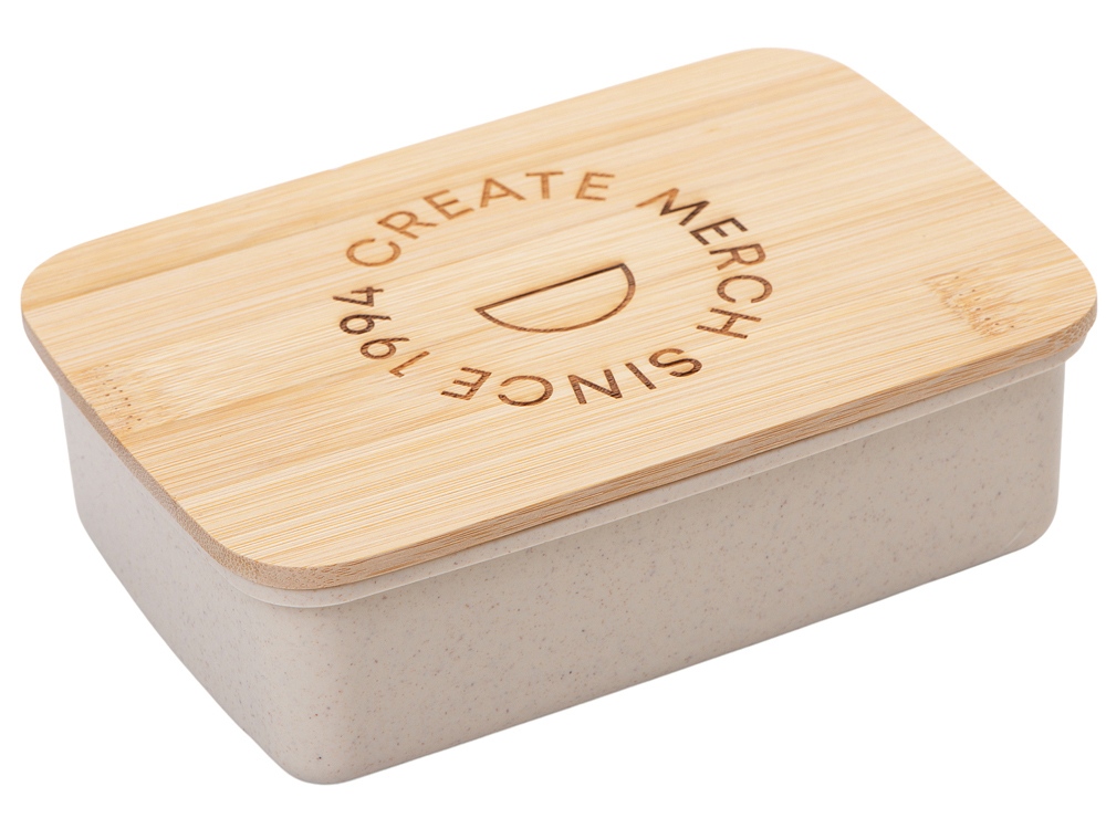 Ланч-бокс Lunch из пшеничного волокна с бамбуковой крышкой с гравировкой