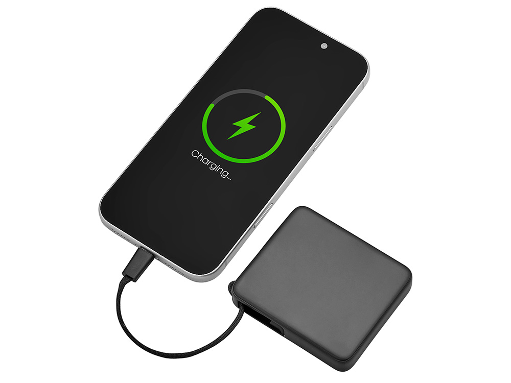 Внешний аккумулятор со встроенным кабелем USB-C Дэнси, 5000 мАч, черный