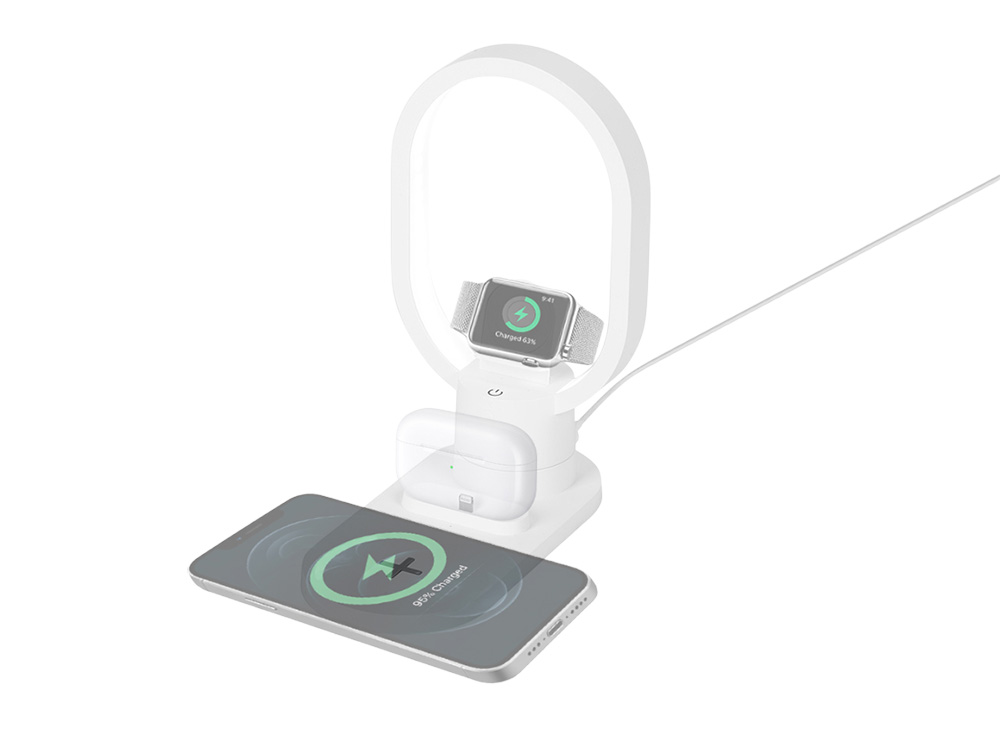 Беспроводная зарядная станция 4-в-1 Portal c лампой, 15 Вт, белый