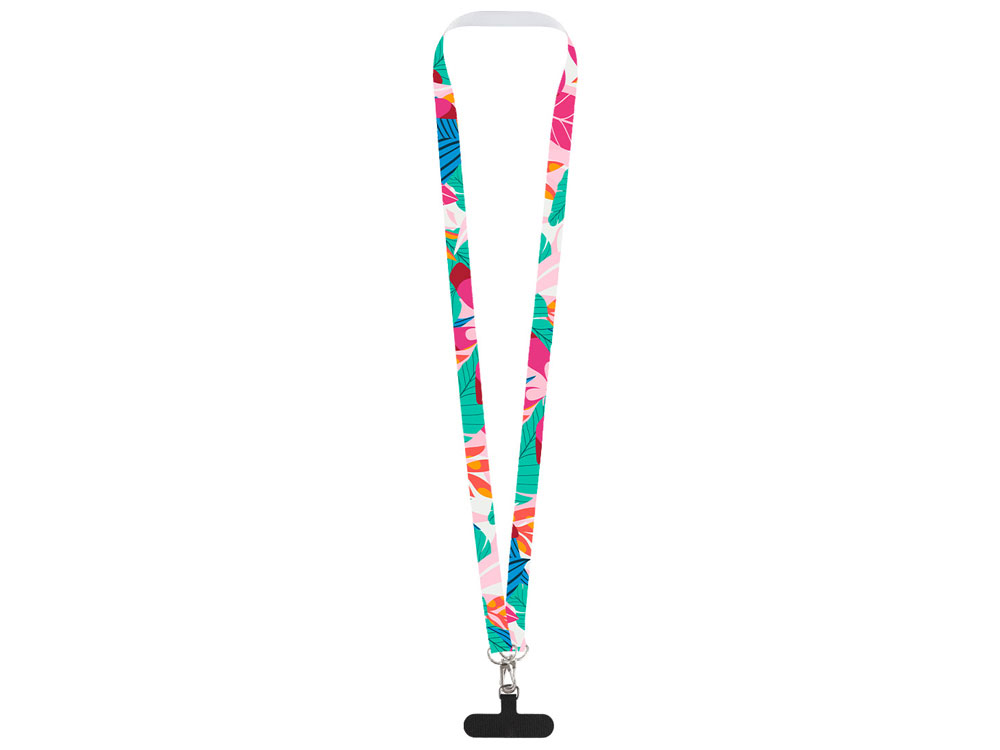 Ланъярд 2 см под сублимацию с 2-мя трендовыми карабинами и узким держателем для телефона из ПЭ, серебристый