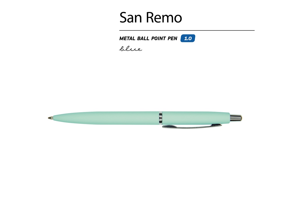 Ручка металлическая шариковая San Remo, софт-тач, 1.0 мм, мятный