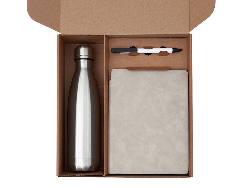 Подарочный набор с термобутылкой, блокнотом, ручкой и чаем, белый