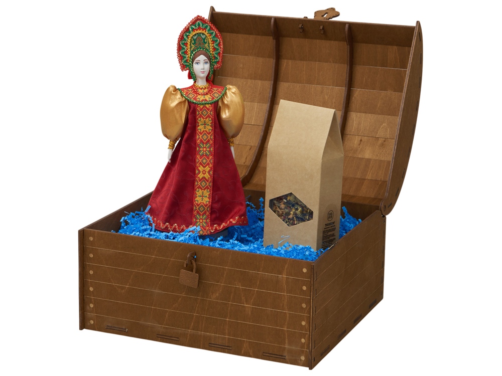 Подарочный набор: кукла фарфоровая, чай Малина с мятой, красный