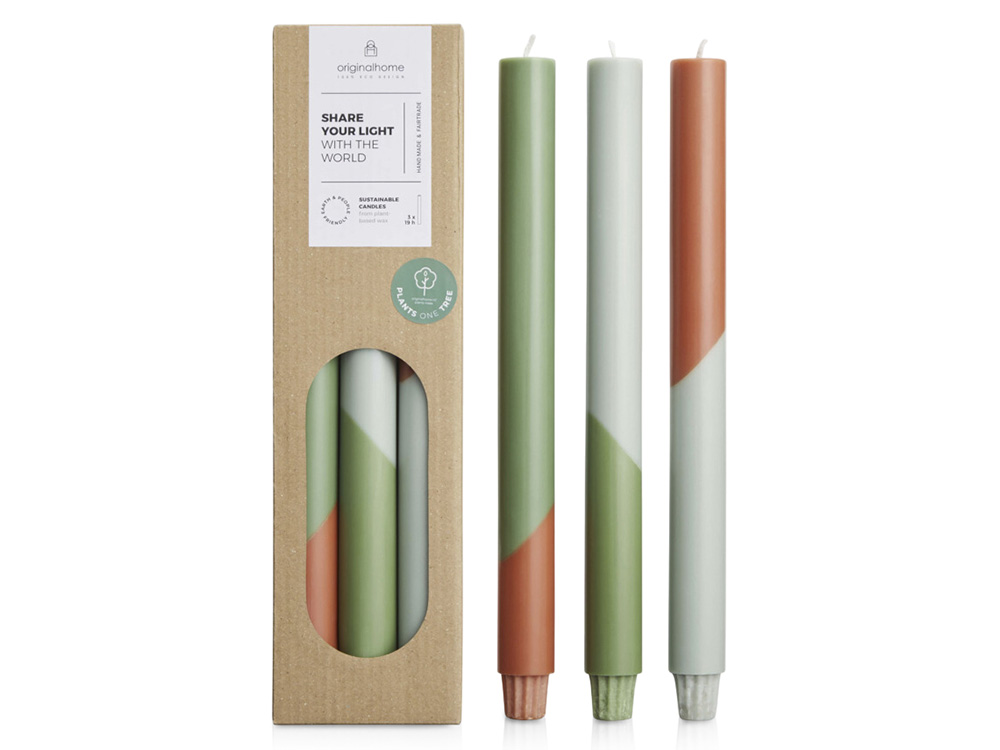 Originalhome Eden диагональные свечи - набор из 3 штук - Зеленый яркий