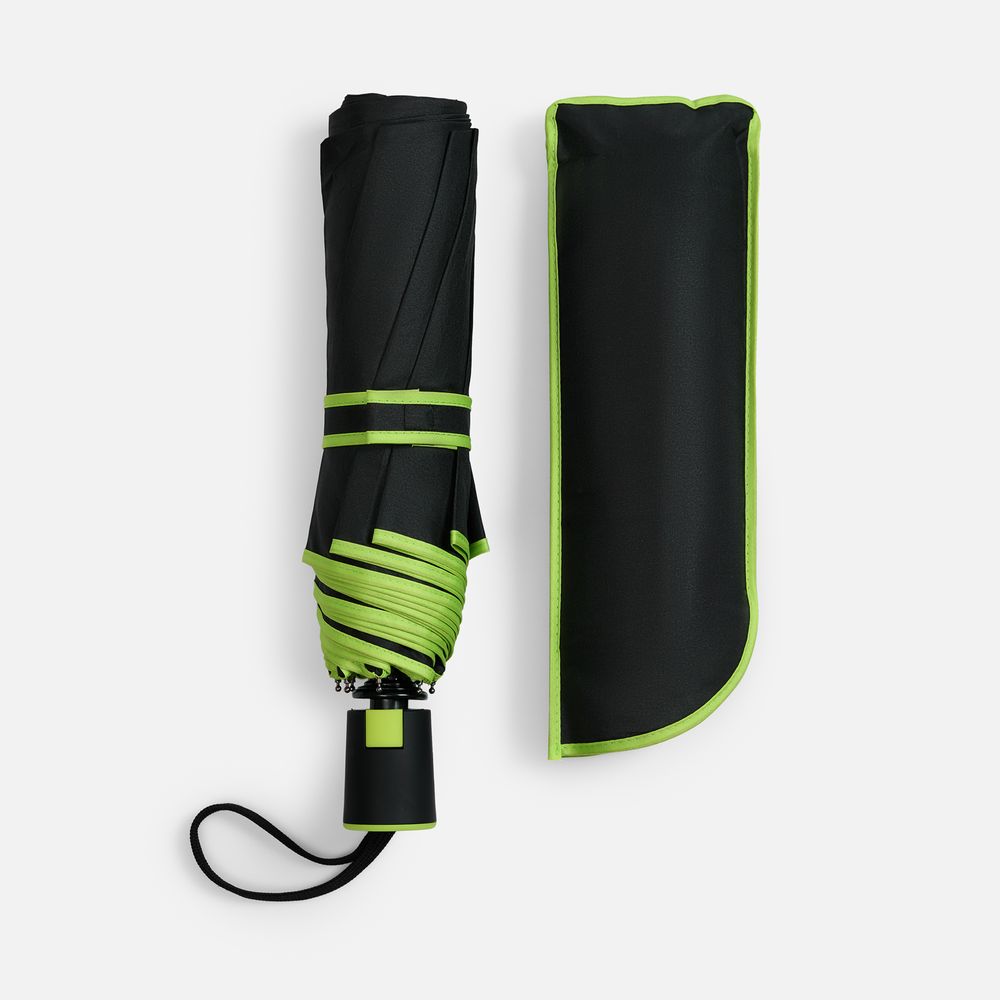 Зонт складной Edgeline, черный с зеленым