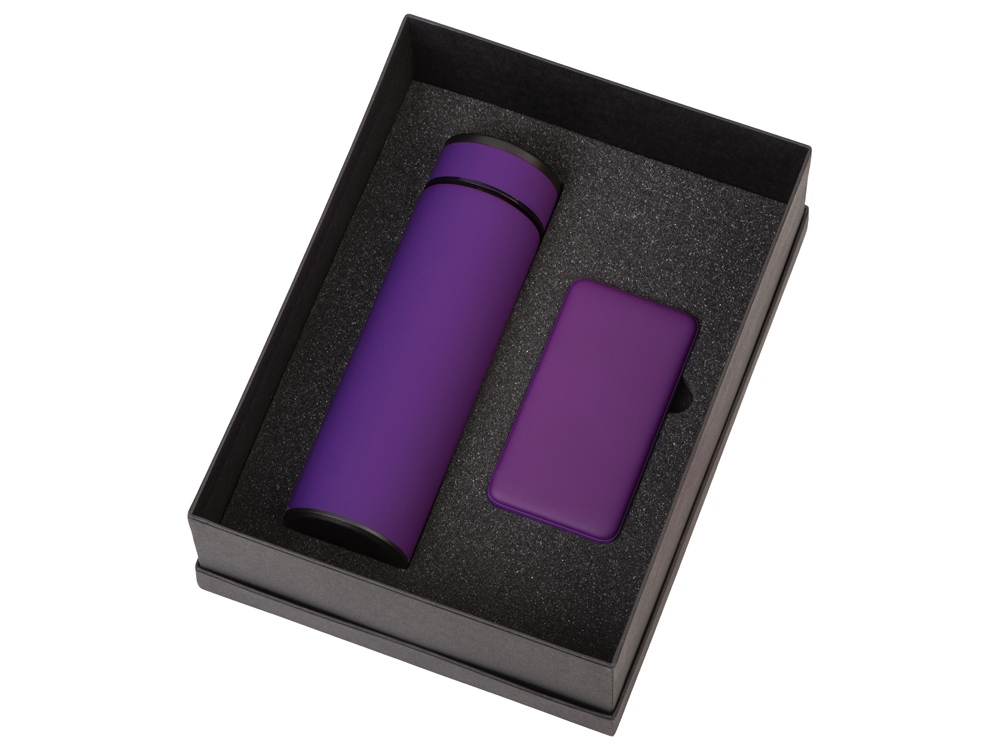 Подарочный набор с термосом и повербанком С1, фиолетовый