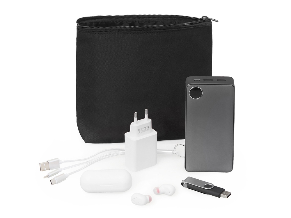 Органайзер для электроники и проводов Amalia из полиэстера 300D с подкладкой, черный