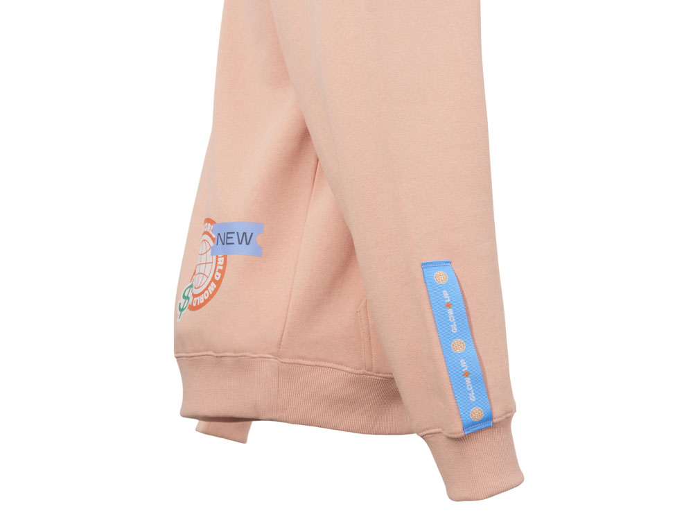 Толстовка с капюшоном оверсайз Berlin унисекс, лососевый, ДТФ, бренд тайп и лейбл